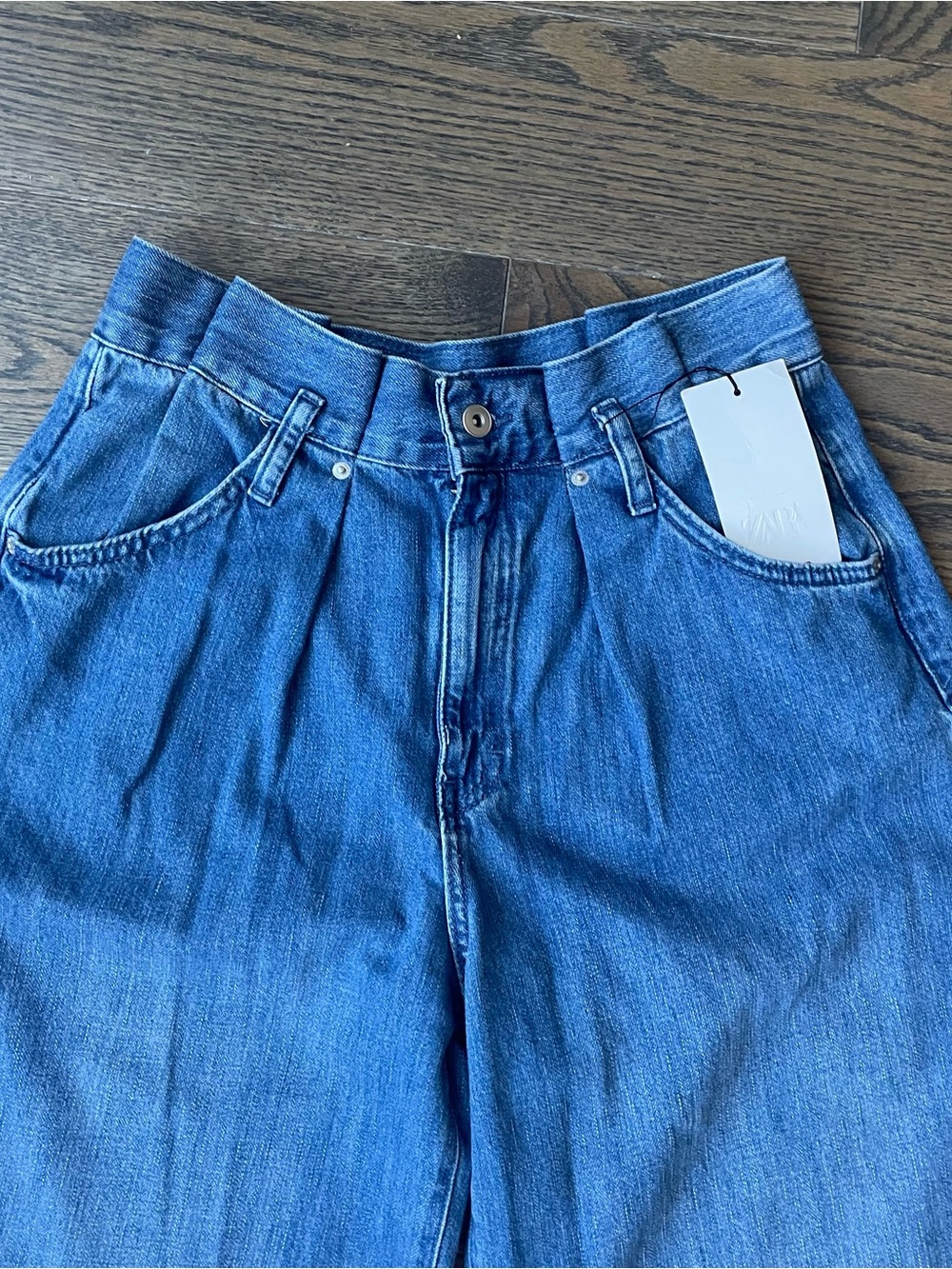 Zara Waist Bag Wide-Leg High-Rise Blue Denim Jeans - Picture 7 of 10